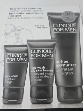 Clinique For Men  Oil-Free Moisturizer , Face Scrub & Face Wash Trio